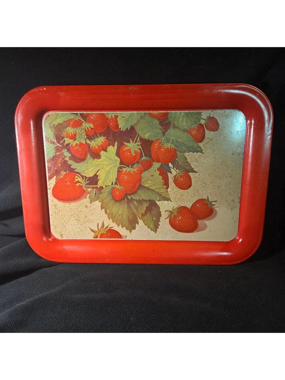 Vintage red metal serving tray
